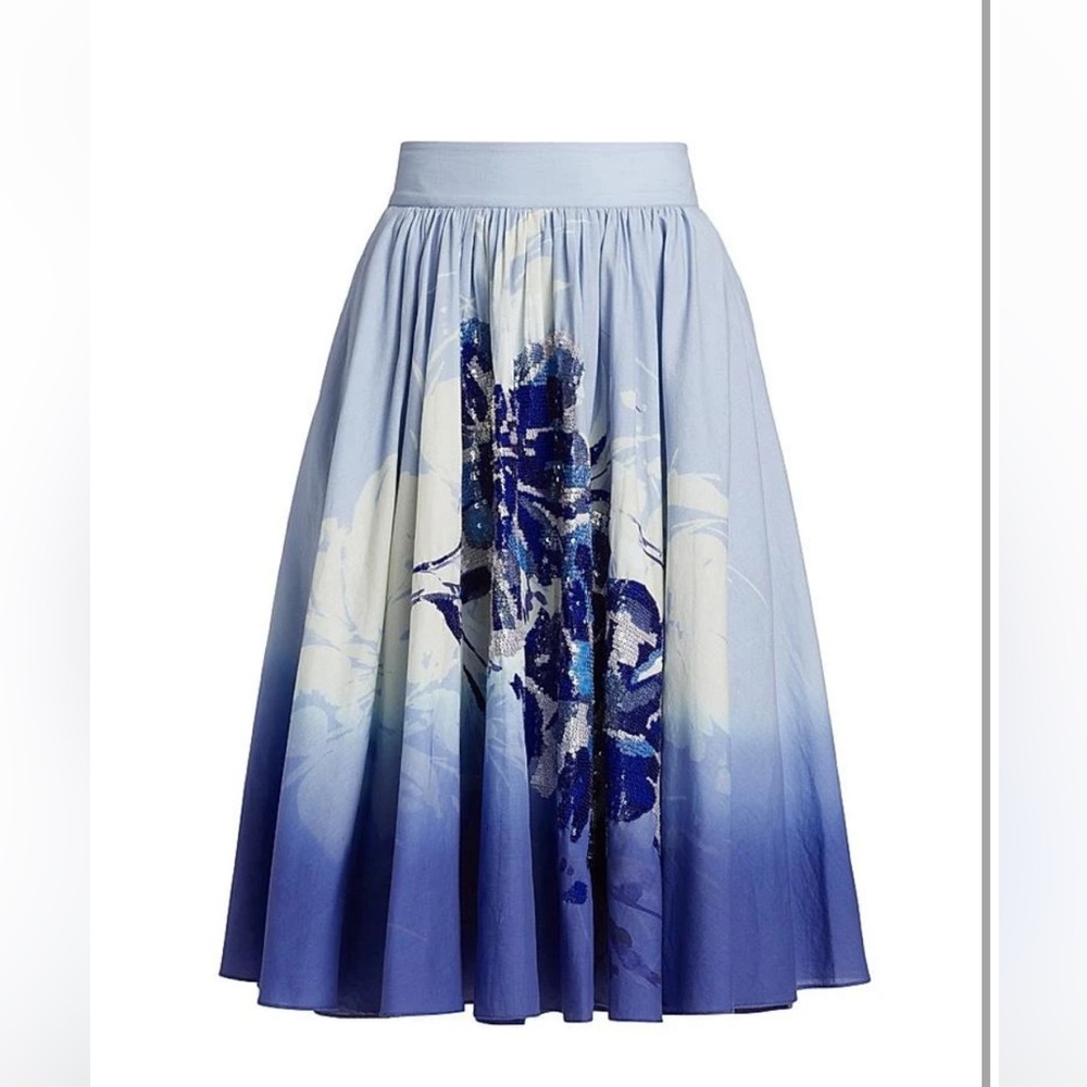 New Kobi Halperin Selwyn Ombre Sequin Floral-Print Midi Skirt